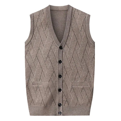 2025 Autumn Winter Men's Knitted Cardigan Vest Thickened Shawl Collar Button Casual Knitwear Stylish Korean Outdoor