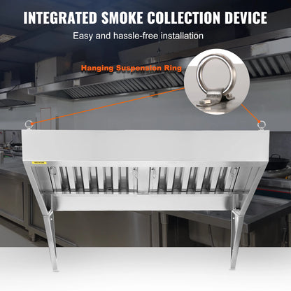 SucceBuy 4/5/6/7/8/9FT Commercial Exhaust 201 Stainless Steel Concession Hood Under Cabinet Range Hood Kitchen Vent Hood Sliver