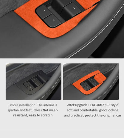 Top Suede For Tesla Model 3(2019-2023) Model Y(2019-2024) Car Window Control Panel Button Trim Sticker Interior Tuning Accessory