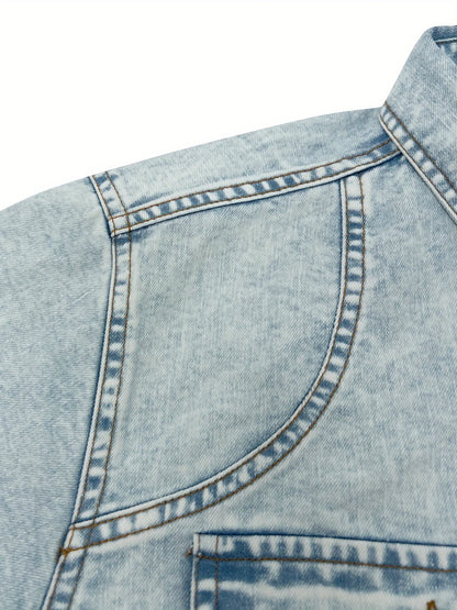 Autumn Men's Light Blue Vintage Washed Denim Shirt American Retro Long Sleeve Washed Light Blue Denim Shirt Double Pocket Workwe