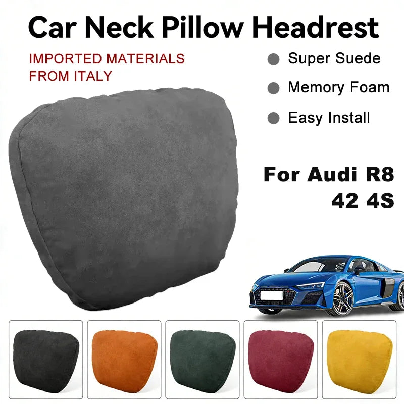 Italy Suede Car Neck Rest Pillow For Audi R8 42 4S Seat Head Neck Support Cushion Auto Interior Accessories
