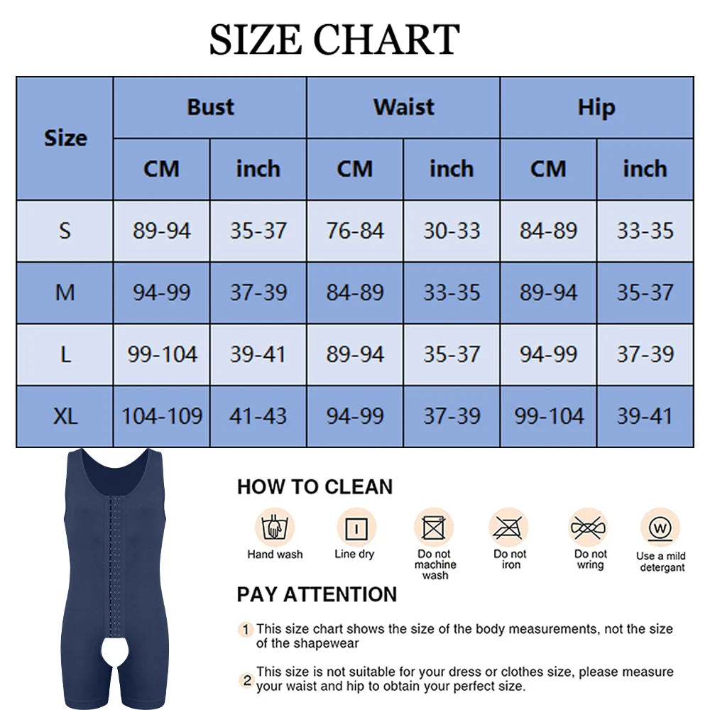 Men's Sleeveless Compression Shapewear Bodysuit Tummy Control Slimming Vest 3-Row Hooks Open Crotch Underwear for Daily Wear
