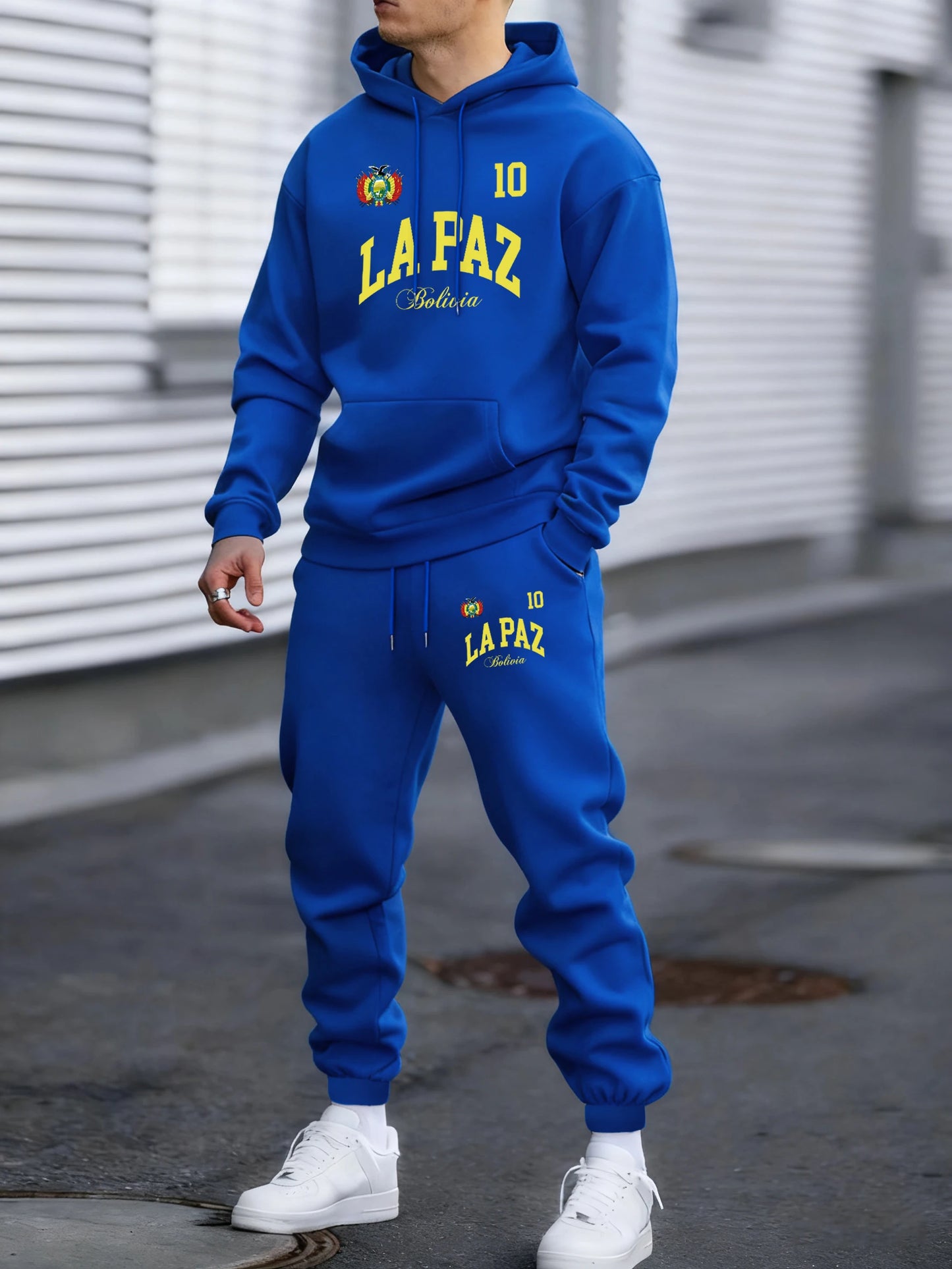Lapaz Bolivia Emblem Printed Comfy Street Hoodie Winter Fleece Casual Sweatshirts Long Pants Sets Man Basics All-Match Sweatpant