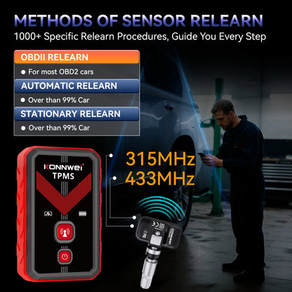 2026 KONNWEI TK100 Car Programable TPMS Sensors OBD Relearn Tool 433MHz315MHz Programing CELL PHONE Tire Pressure Monitor System