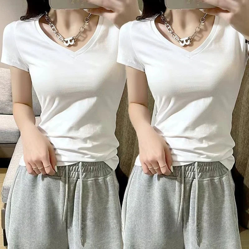Summer Women's Slim Fit Short Sleeve T-Shirt Half Sleeve Base Shirt Versatile Base Layer Top Quality Polyester Fiber Commute ...