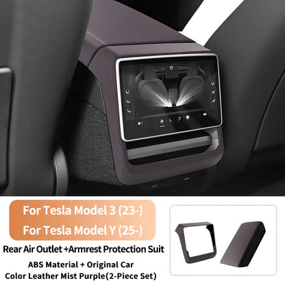 For Tesla Model 3 Highland & Model Y Juniper Rear Air Vent Cover & Leather Center Console Armrest Box Protection Car Accessories