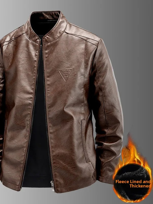 Ning Genuine Leather Jacket Men's Stand Collar Thickened Slim Fit Casual Trendy Motorcycle Clothes Outerwear