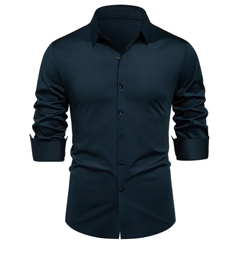 2025 Men's High Quality Shirt Solid Color Fashion Business Leisure Social Dress Ball Shirt Men's Formal Dress Slimming Shirt