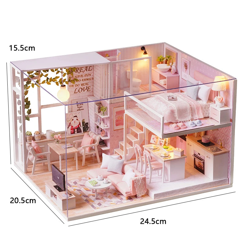 Handmade Doll House Kit Wooden 3D Puzzle Mini DollHouse Assembly Building With Furniture Kits Toys For Xmas Birthday Gifts
