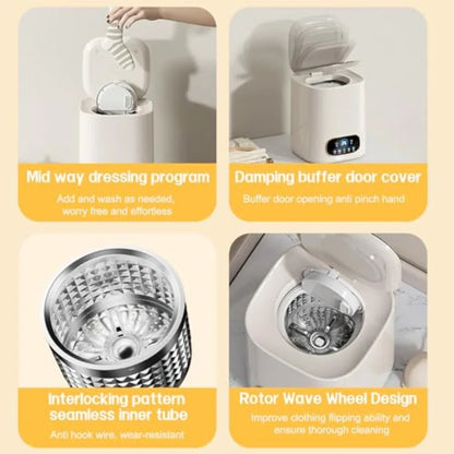 Portable fully automatic washing machine for apartments, dorms, RVs travel; ABS plastic body; white; 9L capacity, LCD touch con