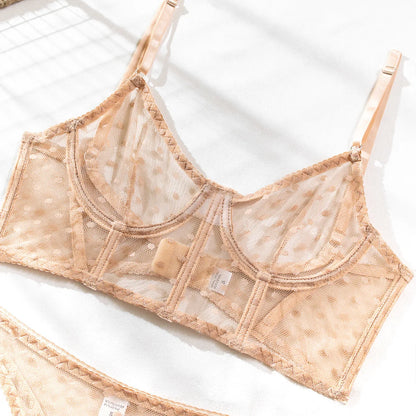 Ellolace Polka Dot Sensual Lingerie Transparent Lace Set Women 2 Piece Seamless Bilizna Set See Through Sexy Black Intimate