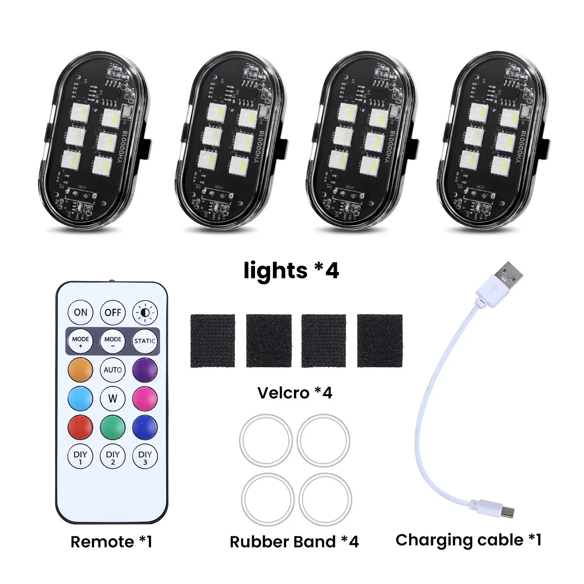 2/4/6pcs Wireless LED Strobe Lights Car Decor Atmosphere Light 8 Colors Rechargeable Led Lights Anti-Collision LED Warning Light