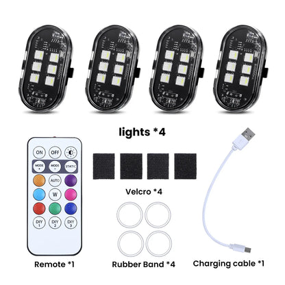 2/4/6pcs Wireless LED Strobe Lights Car Decor Atmosphere Light 8 Colors Rechargeable Led Lights Anti-Collision LED Warning Light