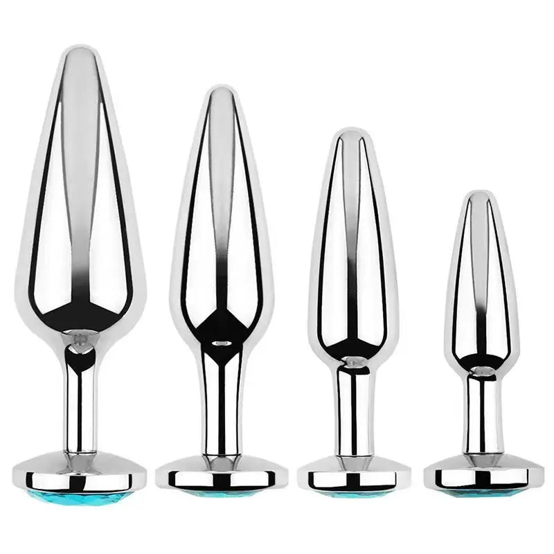 Lake Blue Gem Silver Metal Anal Plug Set by Dream Vibe Anal Trainer Kit Prostate Sex Toy Unisex Couple Backdoor Intimate Gift