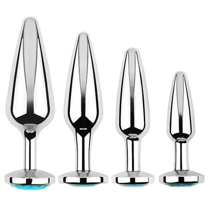 Lake Blue Gem Silver Metal Anal Plug Set by Dream Vibe Anal Trainer Kit Prostate Sex Toy Unisex Couple Backdoor Intimate Gift