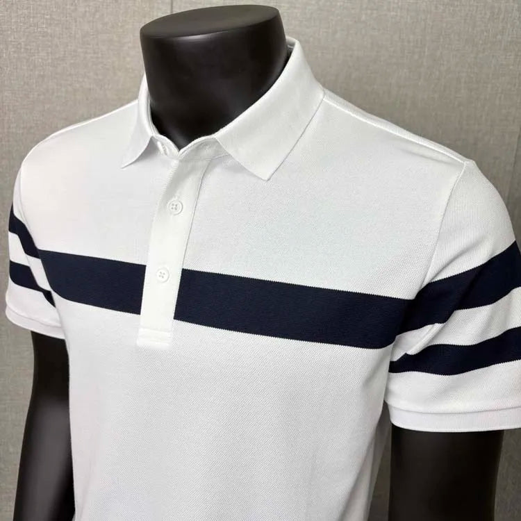 Fashion Stripes~ Men's Polo Shirt Short Sleeve Summer New Loose Fit Collared T-Shirt for Young and Middle-Aged Business