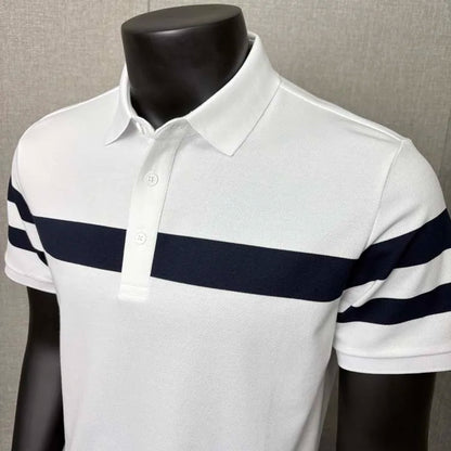 Fashion Stripes~ Men's Polo Shirt Short Sleeve Summer New Loose Fit Collared T-Shirt for Young and Middle-Aged Business