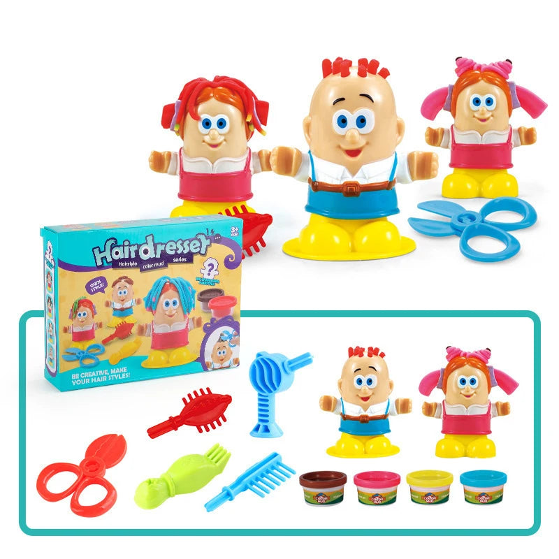 Color Dough Haircut Playset Reusable Handmade DIY Cute Interactive Early Learning Pretend Toys for Girls Childrens Day Boys Gift