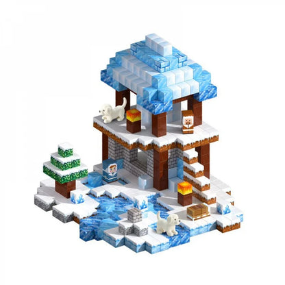 300PCS Snow Cabin Magnetic Building Blocks Toys Magnetic Snow Ice Castle Construction Brick Cube STEM Toy Set Gift
