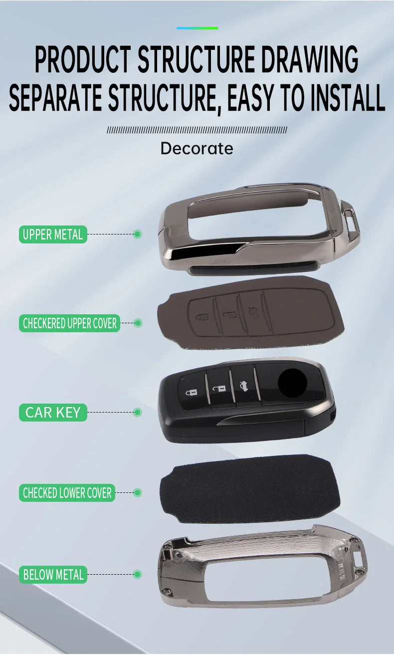 Zinc Alloy + PU Leather Car Key Case Cover For 2019-2025 Land Cruiser Highlander Camry Sienna Venza Hilux Fortuner Corolla Prius
