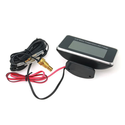 HD Car LCD Water Temperature Meter Thermometer Voltmeter Gauge 2in1 Temp&Voltage Meter 10mm Sensor 26~40mm Adapter(Option)12V/24