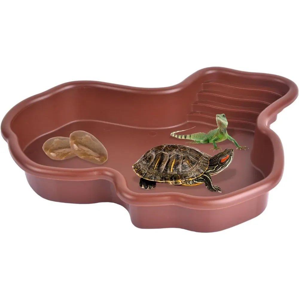 Turtles Bathing Pool Water Bowl with Slip Proof 35x28.50cm Friendly Habitat with Steps for Reptiles Resting and Soaking