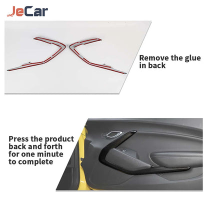 JeCar Carbon Fiber Car Interior Door Strips Decor Protect Cover Trim Stickers ABS For Chevy Camaro 2016 UP Inner Accessories
