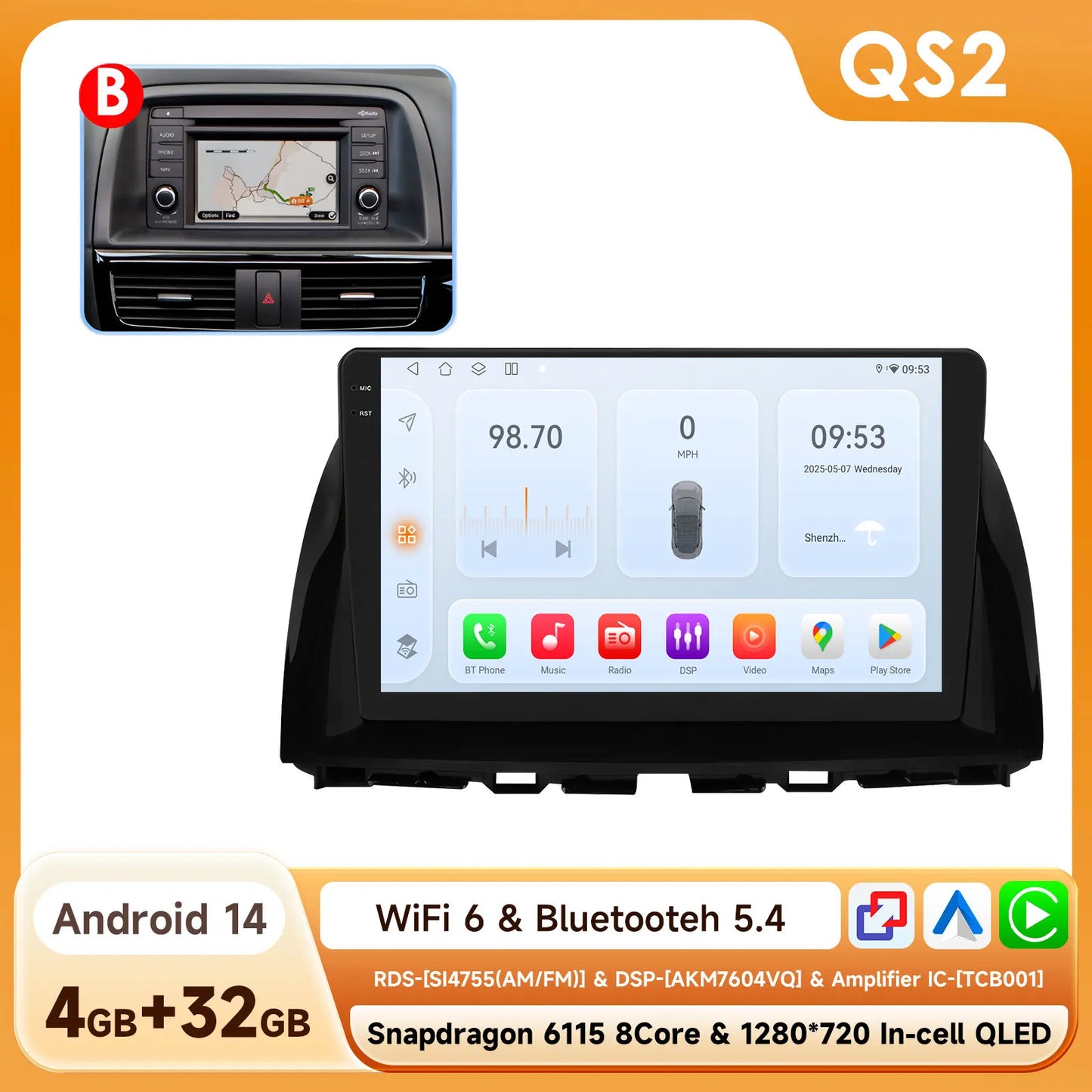 Hizpo 10.1" Eelectronic Devices Car Radio For Mazda CX-5 2012 2013 2014 2015 GPS Navigation Head Unit  6115 RDS Wireless CarPlay