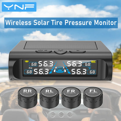 YNF Tire Pressure Monitor: 4 external sensors compatible Real-time tire pressure Temperature monitoring Non-destructive installa