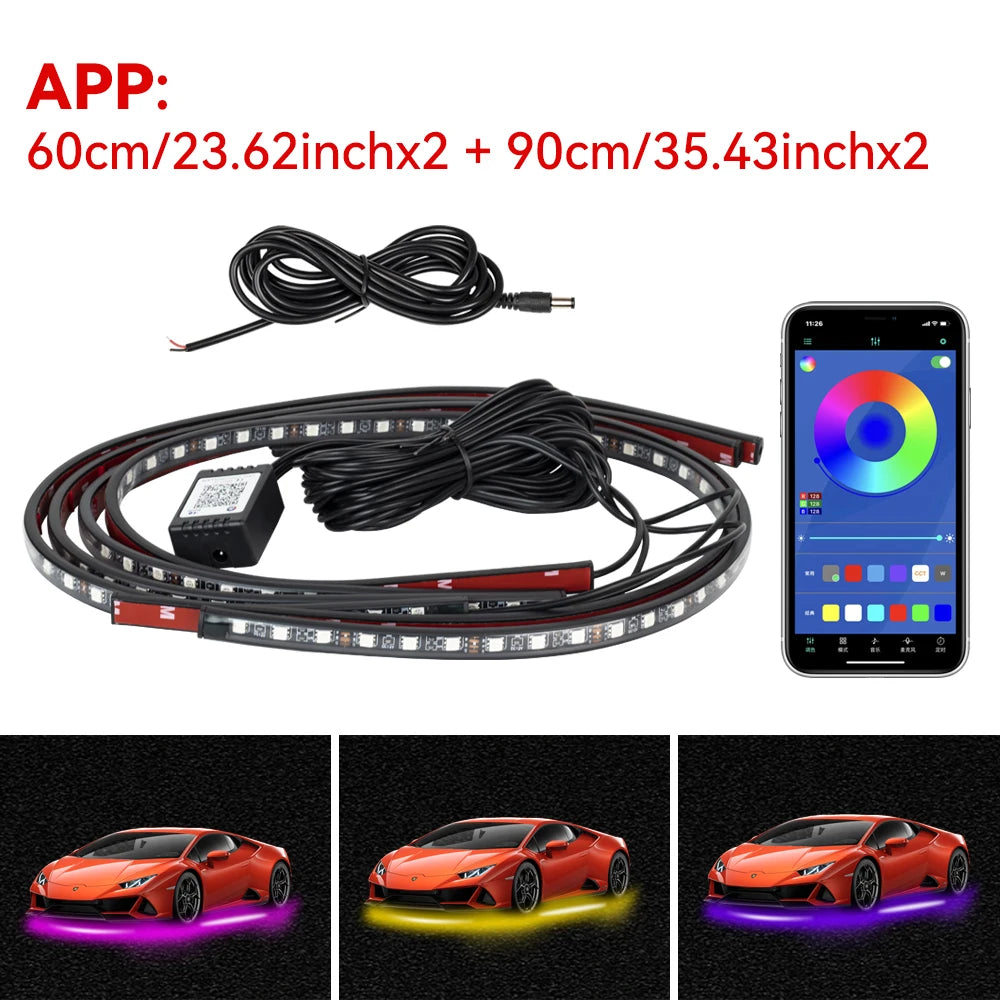 Waterproof Flexible LED Strip Light RGB Underbody Neon Light Auto Decorative Atmosphere Lamp