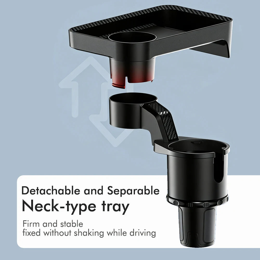 Car Cup Holder Expander Multi-Function Drink Holder with Food Table 360-Degree Adjustable Base Tray for Snack