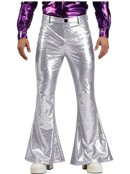 Men's Sequin Flare Pants High Waist Sparkly Bell Bottom Trousers Shiny Glitter Stretchy Breathable for Stage Performance Party