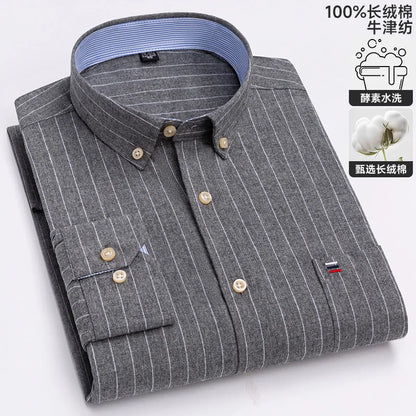 100-220 catties Plus Size Men's Shirt 100% Cotton Long Sleeve Business Casual All Oxford Spinning Plus Size Plaid Shirt