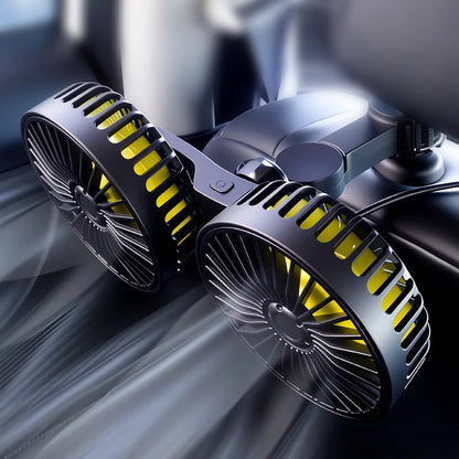 New Clip-On Dual-Head Rear Car Fan, Multifunctional Backseat Vehicle Fan