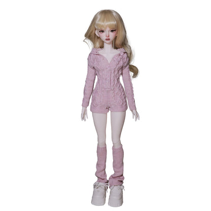 BJD Doll 1/4 Kaka H ShugaFairy MSD FullSet Cool Casual Uninhibited Lady Hooded Cable Knit Sweater Outfit Ball Jointed Doll