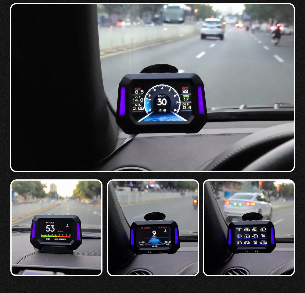 Head up Display OBD + GPS Car Water Temperature Turbo Oil Temperature Multi-function Meter LCD Display Automotive Speed Alarm