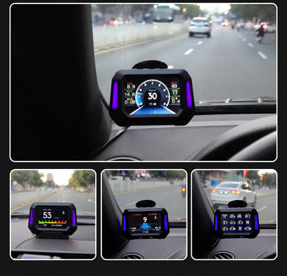 Head up Display OBD + GPS Car Water Temperature Turbo Oil Temperature Multi-function Meter LCD Display Automotive Speed Alarm