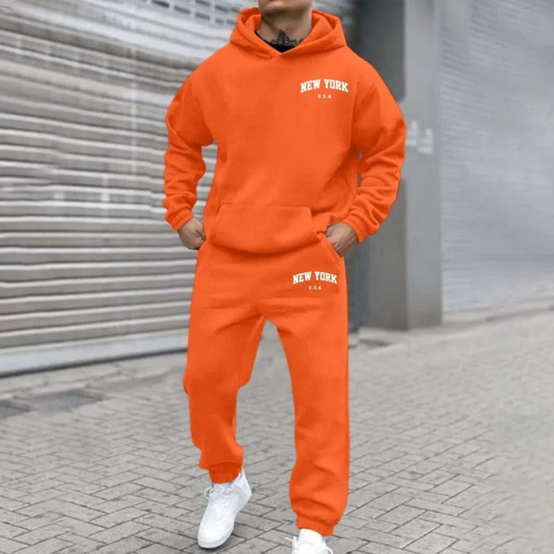 Amazon Cross-Border Hot Selling New Arrival Men's and Women's Streetwear Trendy Fleece Hooded Print Sweatshirt Set Bestseller