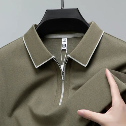 (Cotton+ Wool+Mulberry Silk) Men's High-Quality Polo , Long-Sleeved Shirt, Golf T-shirt, Sweater, Quick Pick, Slim Top Plus Size