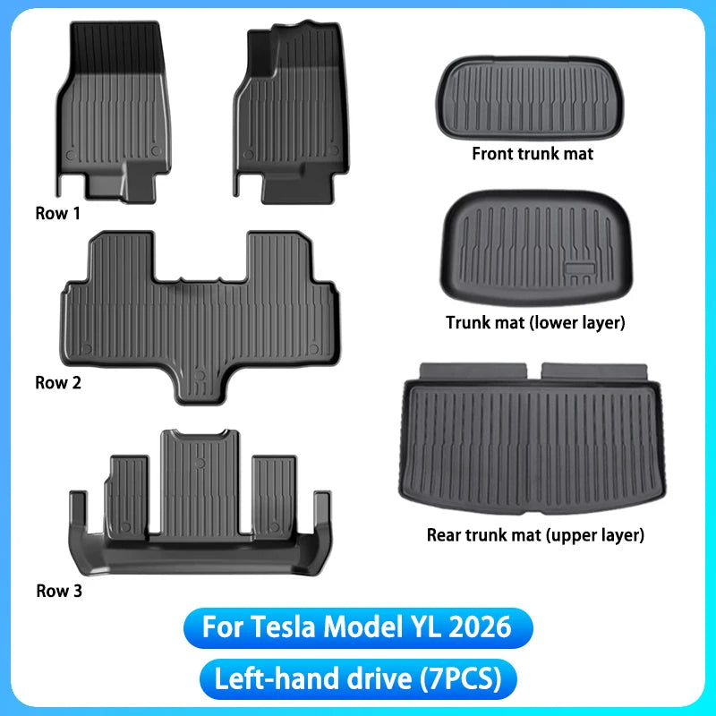 For Tesla Model YL Launch 2026+ TPE Floor Mats Waterproof Luggage Mat Wear-resistant Foot Pads Model YL Trunk Mats Foot Pads Set