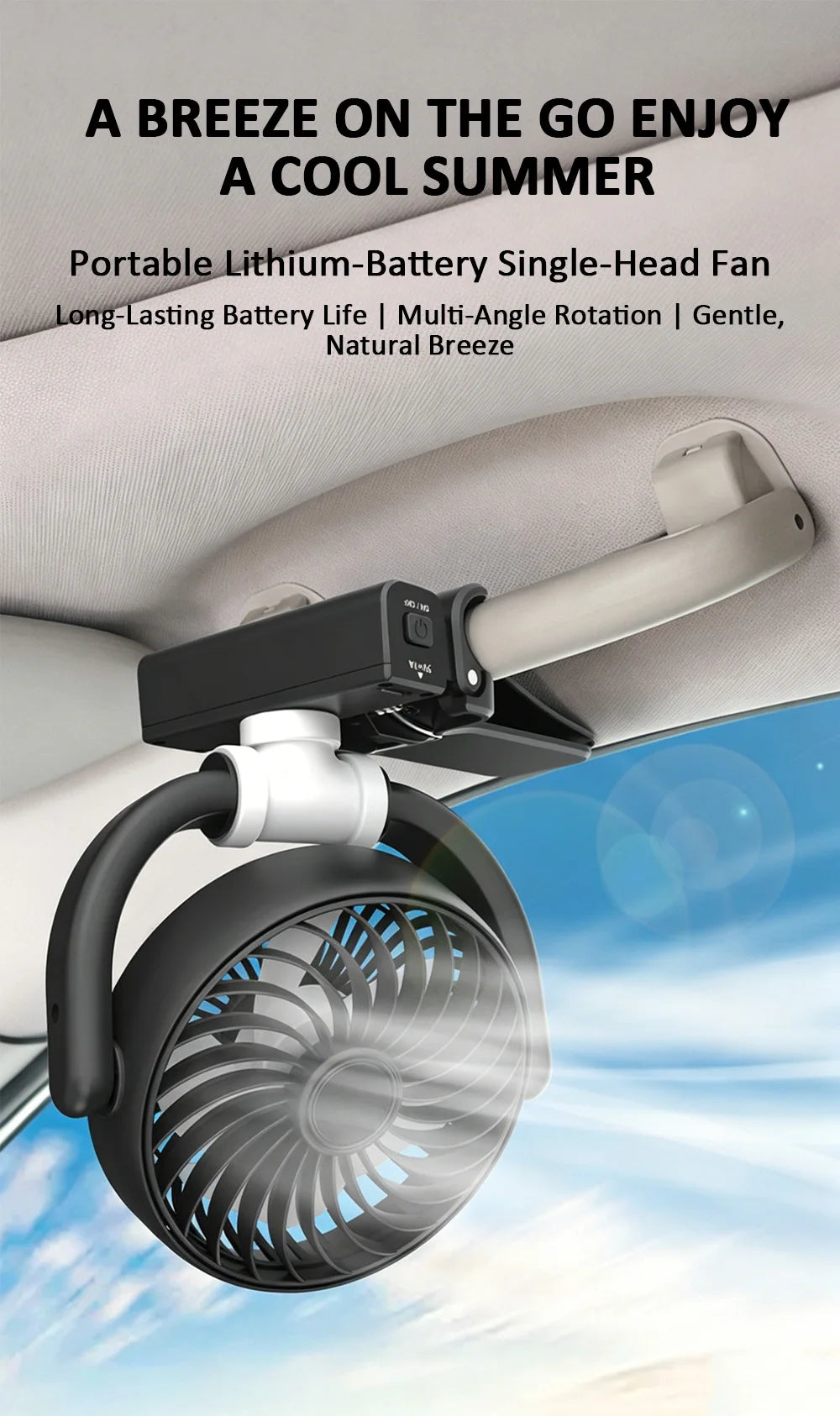 Car Cooling Clamp Fan Brushless Motor USB Rechargeable Fan  3 Speed Wind Rotatable Portable 5 Leaves Fan Car Electronic Tool