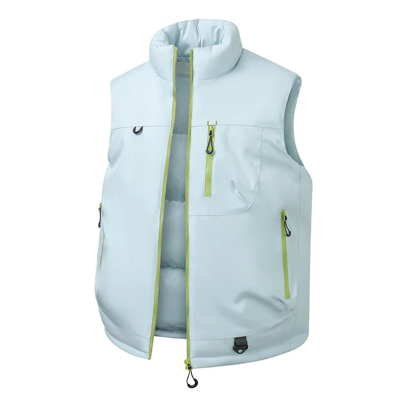 Orange down Cotton Vest Men's Autumn Winter Windproof Warm Shoulder Bared Vest Casual Workwear Jacket Standard Fit Polyester ...