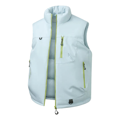 Orange down Cotton Vest Men's Autumn Winter Windproof Warm Shoulder Bared Vest Casual Workwear Jacket Standard Fit Polyester ...