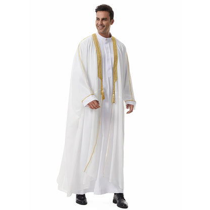 Middle Eastern Men's Long Robe Muslim Dress Kimono Islamic Clothing Prayer Ramadan Eid Al Fitr Hanging Tassel Outer Garment