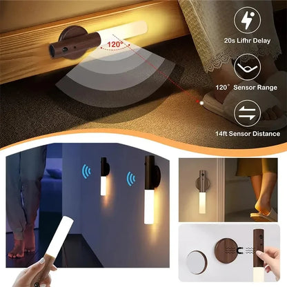 LED Rechargeable Magnetic Wall Lamp Smart Motion Sensor Night Light Portable for Hallway Bedroom Stairs Bathroom Cabinets Decor