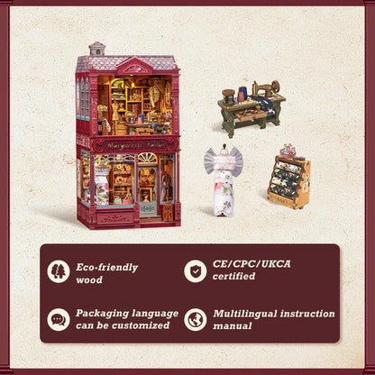 CUTEBEE Book Nook Kit for Marguerite Tailor 3D Wooden Dollhouse Puzzle with LED Light DIY Miniature Model Decor
