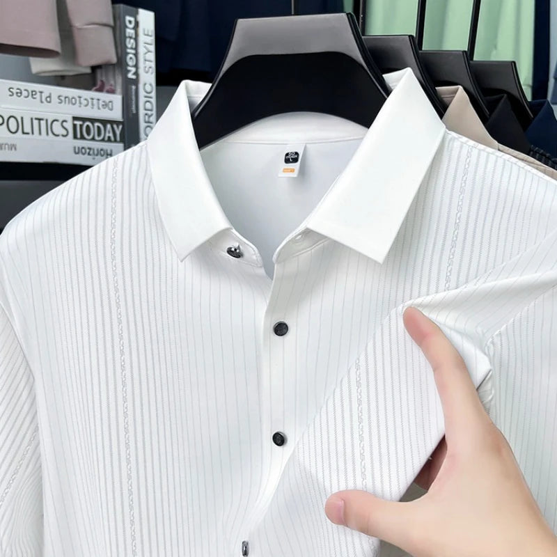 Men's Stretch Stripe Shirt - Elegant Slim Fit Long Sleeve for Business Casual | Wrinkle-Resistant Office-to-Commute Wear M-4XL
