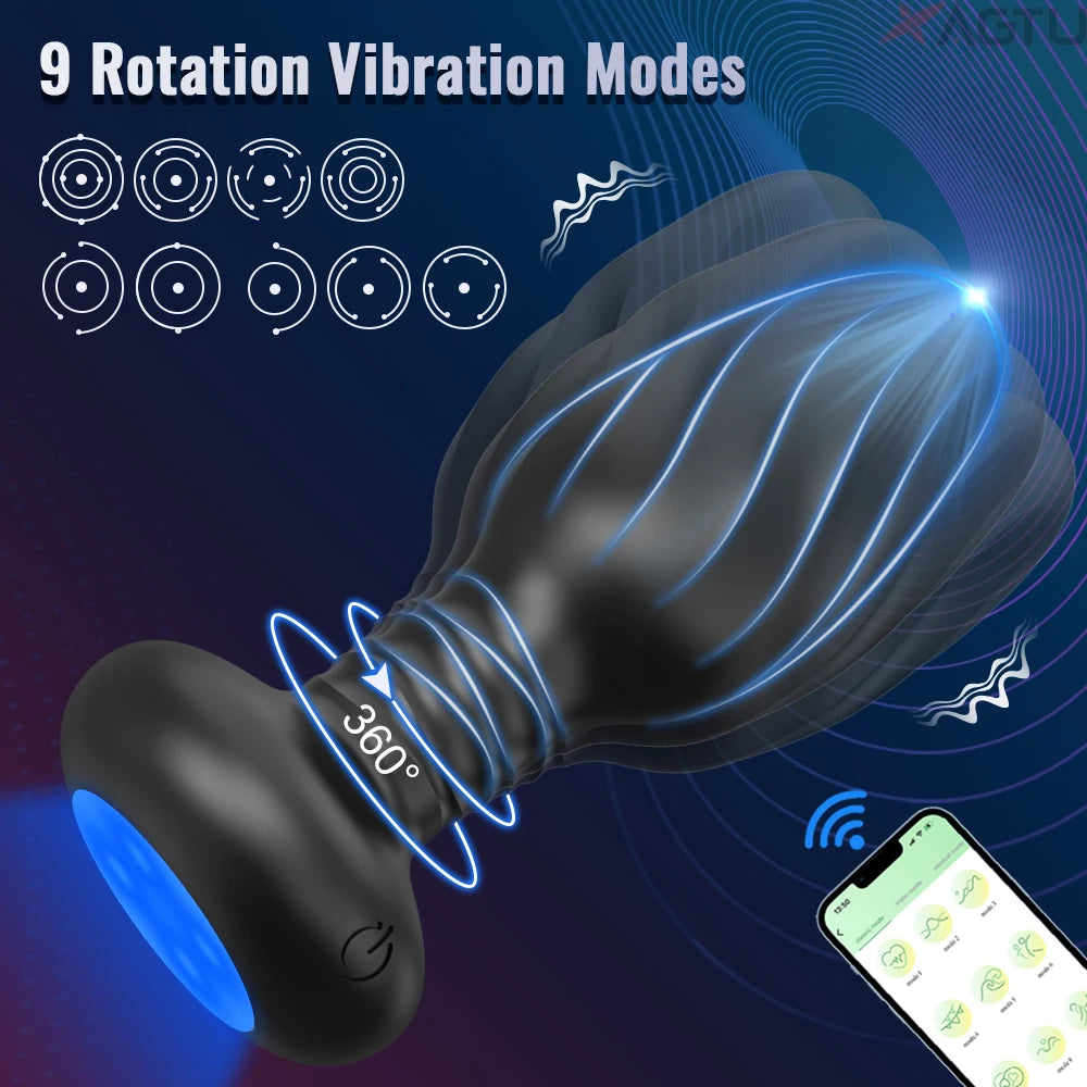 APP Control LED Rotation Vibrating Butt Plug for Women Wiggle Anal Vibrator Gay Men Anal Plug Interaction Sex Toy for Couples