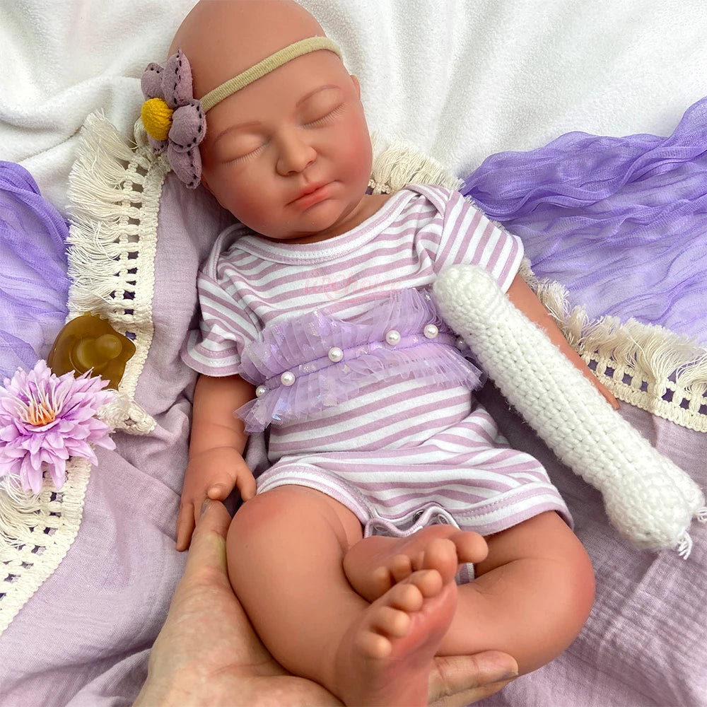 22inch High Quality Full Silicone Reborn Baby Girl Can Open Mouth Lifelike Soft Texture Warm Doll for Emotional Comfort