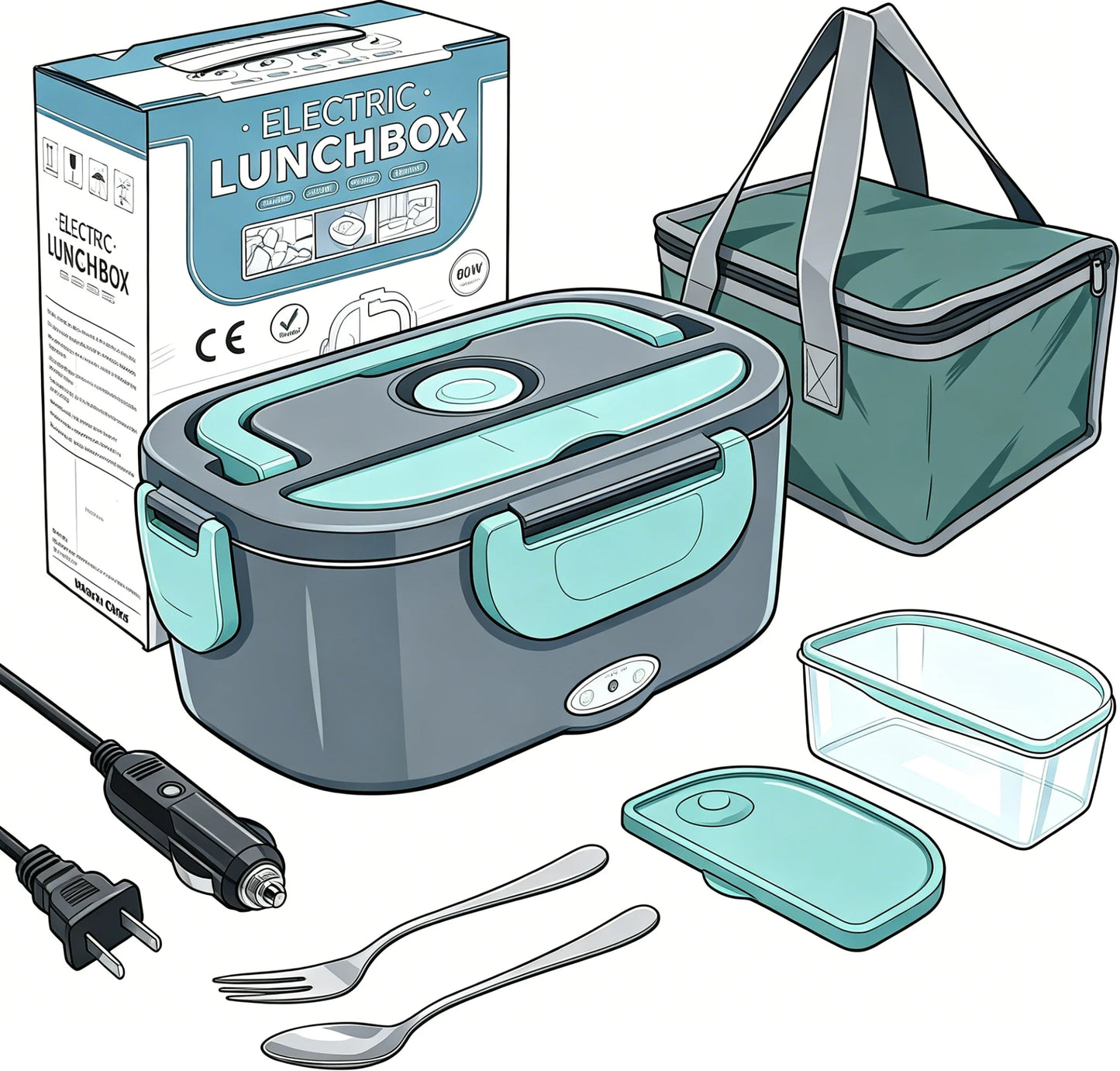 us USA Local Fast Shipping 1.5L Portable Electric Lunch Box, 60W Food Heater for Car & Home, Leak-Proof with Stainless Steel Container, Insulated Heating Student Lunch Box, Hot Waterless Heating Rice Box, 12V/24V Car Plug, In